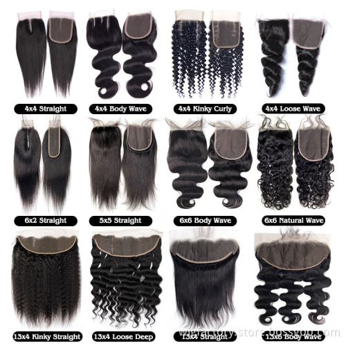 Wholesale virgin hair vendors body wave middle/free/three part closure natural color 4*4 swiss lace closure